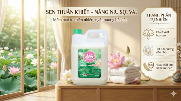 Nước Xả Làm Mềm Vải Sen Thuần Khiết: Bí Quyết Cho Áo Quần Mềm Mịn, Ngát Hương Tự Nhiên