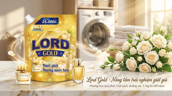 Nước Giặt Lord Gold Hương Nước Hoa – Giải pháp giặt sạch cao cấp, lưu hương thơm sang trọng cho quần áo