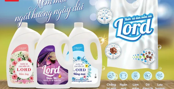 Lord fabric softener, helps soften fabrics, fragrant clothes all day long
