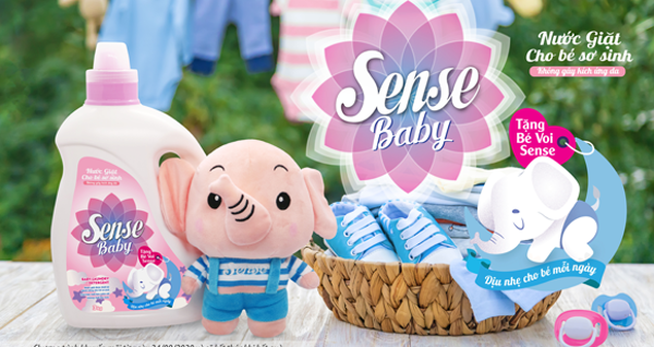 Get a charming PLUSH ELEPHANT free when you buy Sense Baby laundry liquid