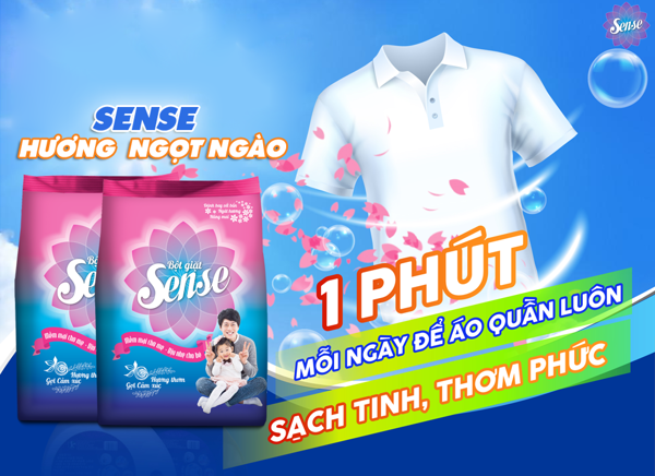 Clean white clothes, long lasting fragrance because there is Sense washing powder