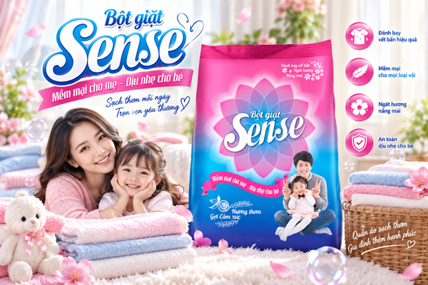 Bột Giặt Sense – Mềm Mại Cho Mẹ, Dịu Nhẹ Cho Bé, Sạch Thơm Mỗi Ngày