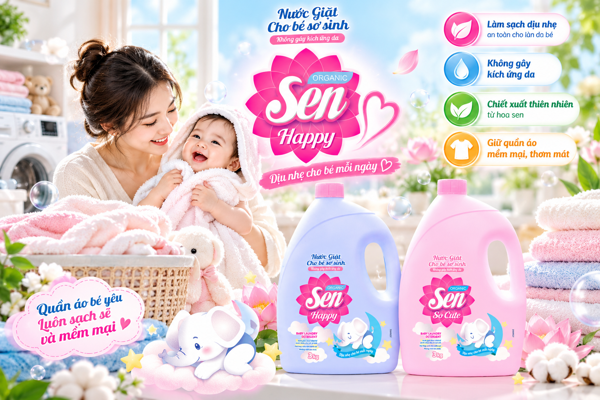 Nước Giặt Cho Bé Sơ Sinh Sen Happy Organic 3kg – Dịu Nhẹ Cho Bé Mỗi Ngày