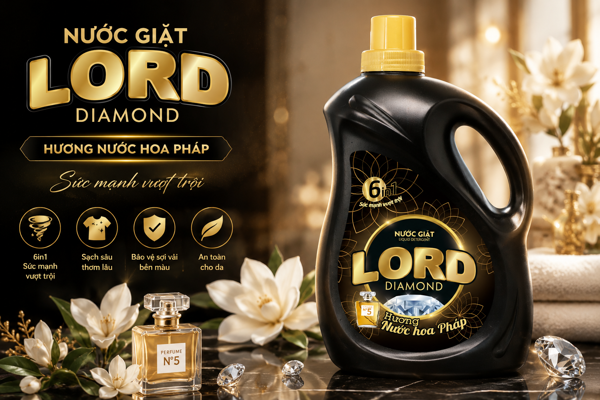 Nước Giặt Lord Diamond Hương Nước Hoa Pháp – Sạch Sâu, Thơm Lâu, Chăm Sóc Sợi Vải