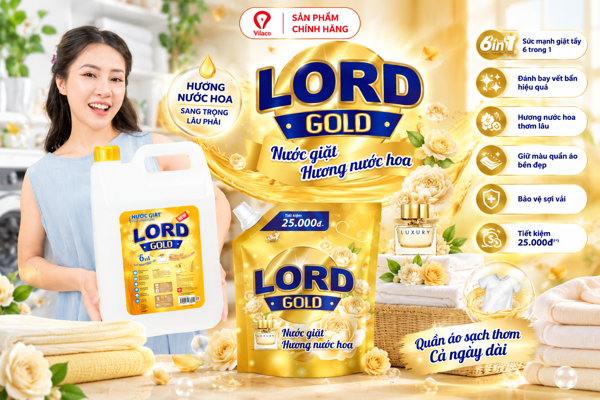 Nước Giặt LORD GOLD Hương Nước Hoa – 6in1 Sức Mạnh Giặt Tẩy, Quần Áo Sạch Thơm Sang Trọng
