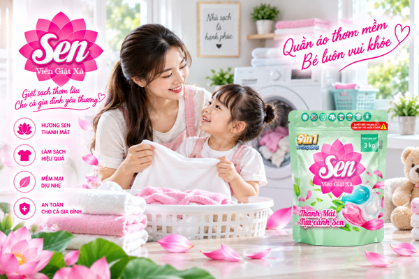 Viên Giặt Xả Sen 3kg – Giặt Sạch, Thơm Lâu, Hương Sen Thanh Mát