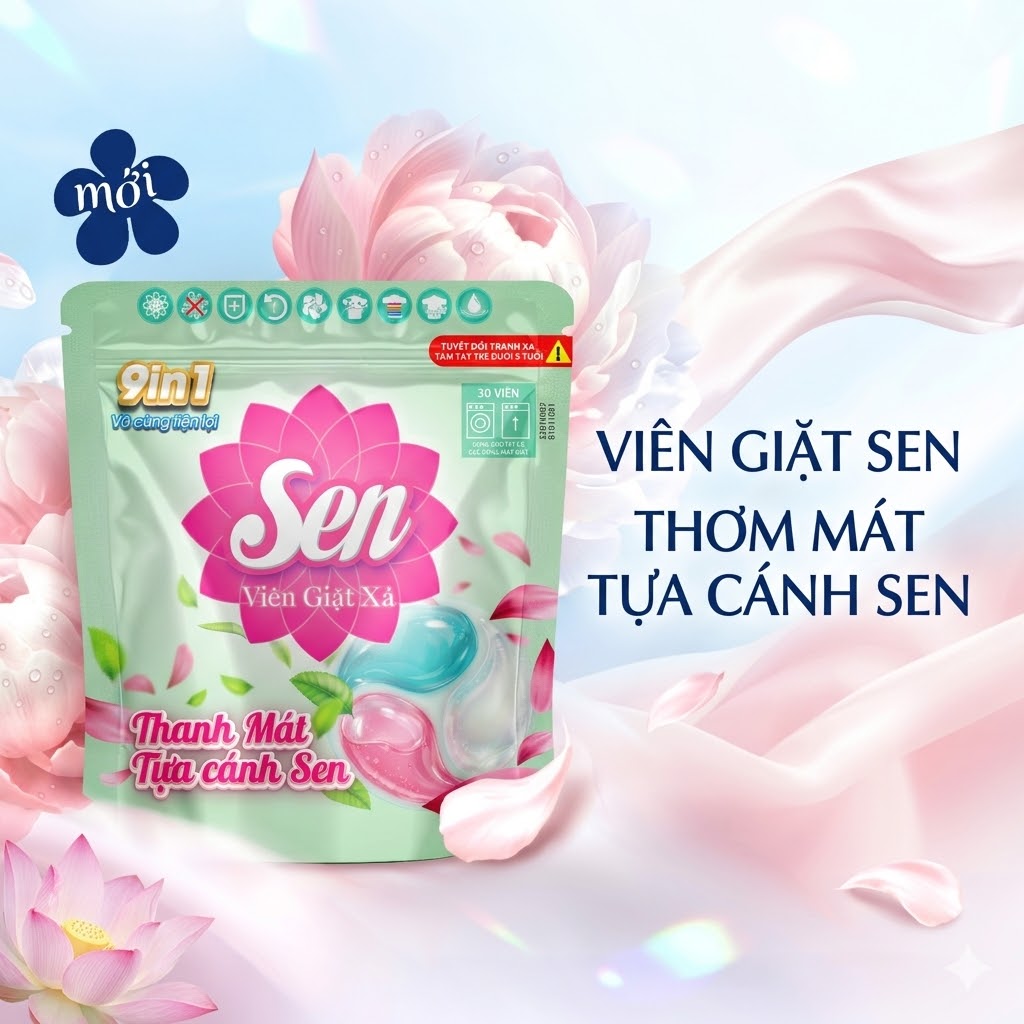 Viên Giặt Xả Sen Thanh Mát Tựa Cánh Sen 30 Viên/Hộp