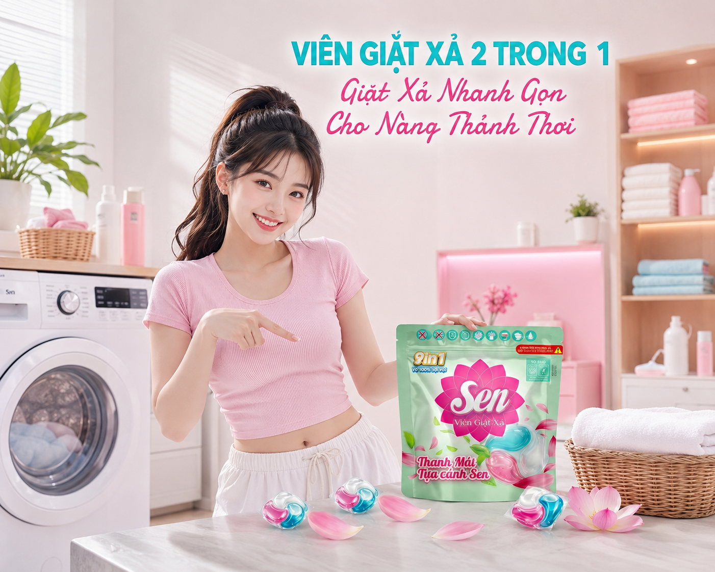 Viên Giặt Xả Sen