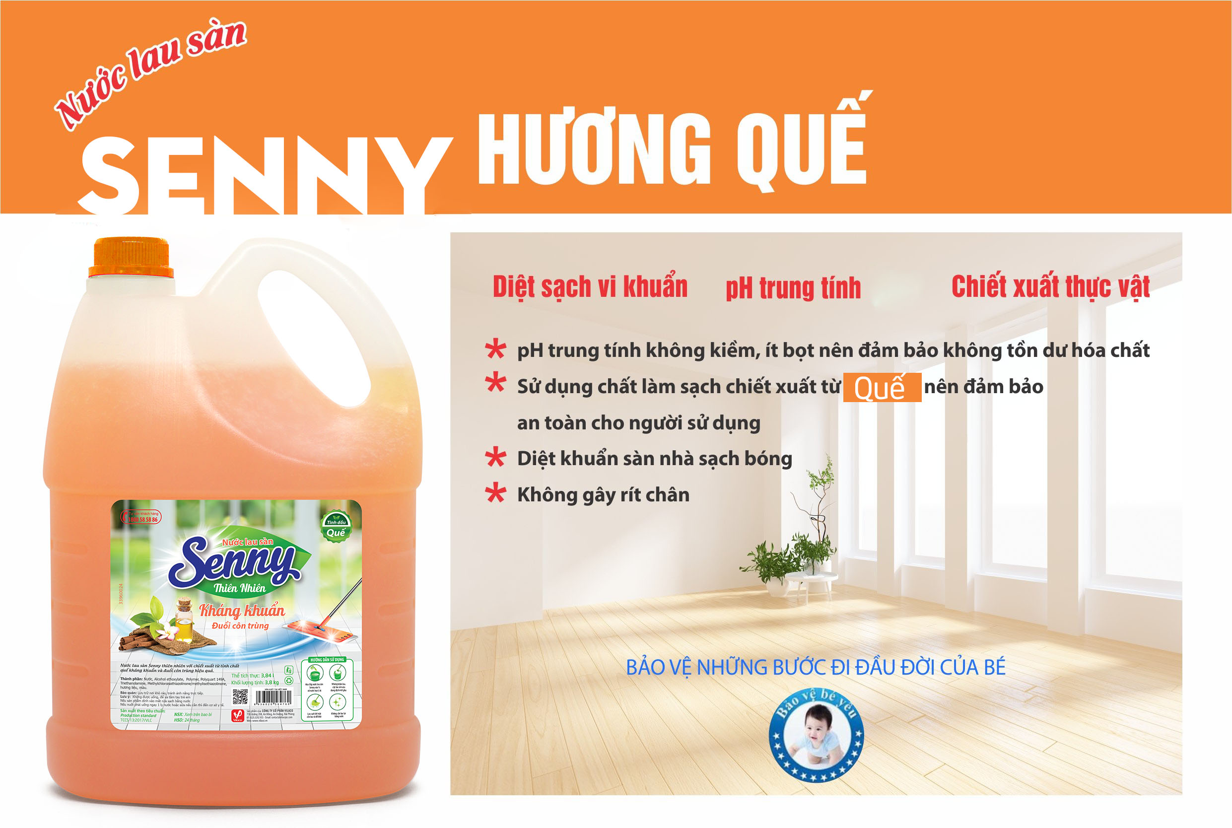 Nước Lau Senny Hương Quế – Quét Sạch Vi Khuẩn, Giữ Trọn Hương Thơm