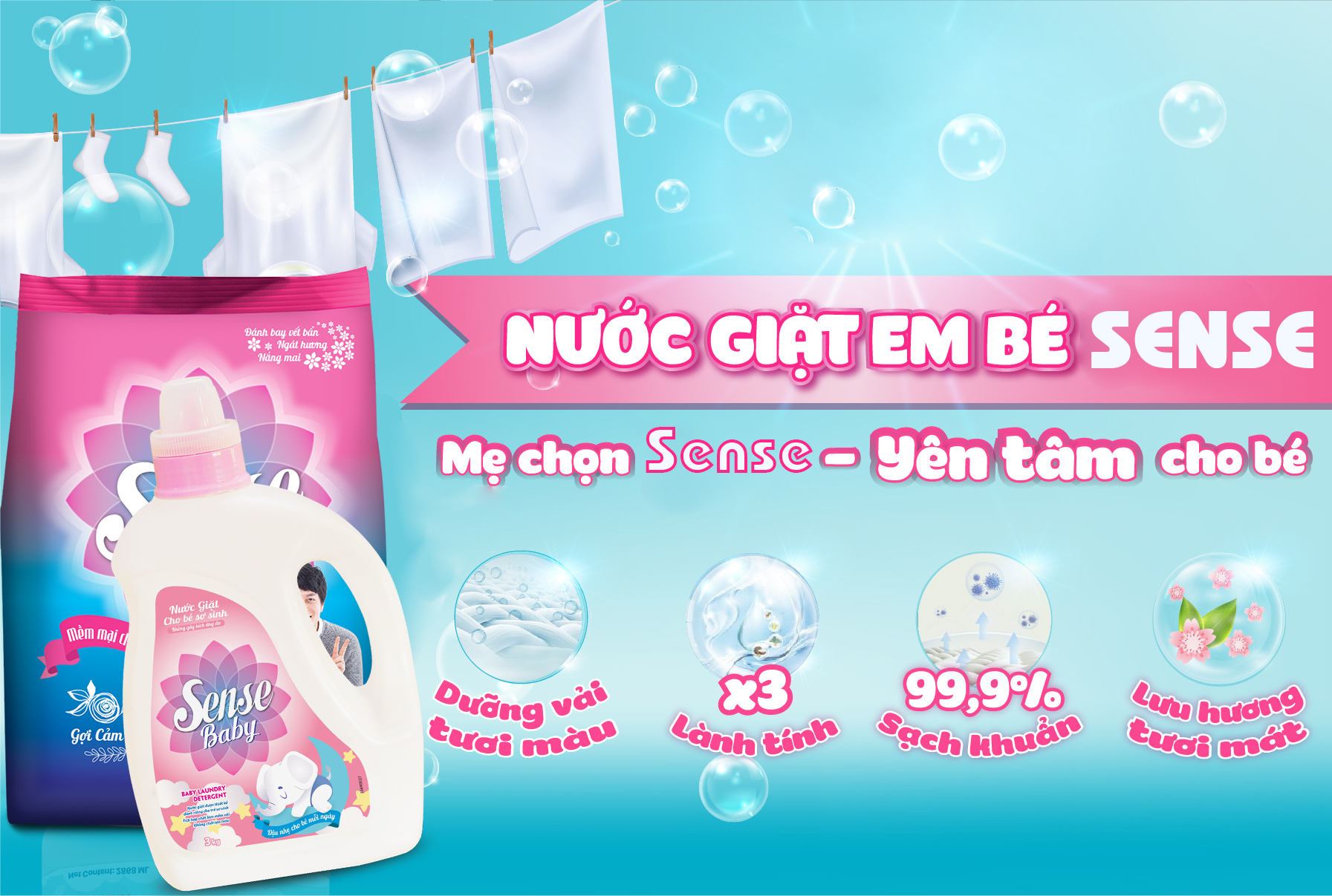 Nước Giặt Sense Baby – Ngát Hương Thanh Khiết, An Toàn Cho Da Bé