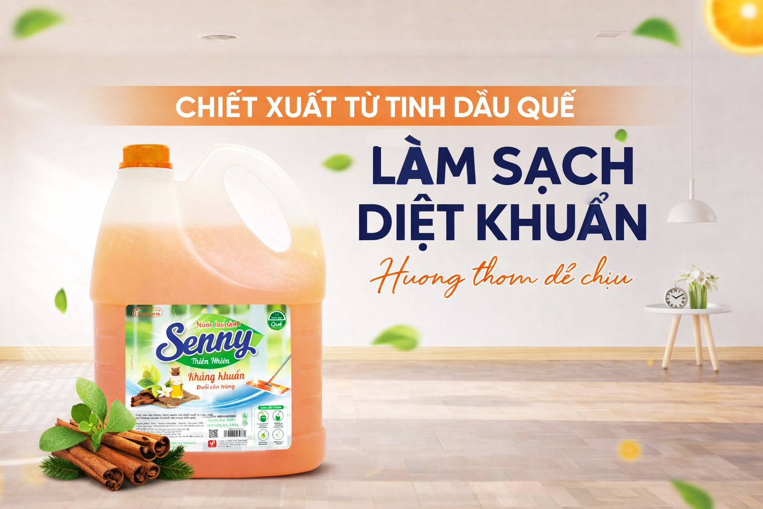 Nước Lau Sàn Senny Hương Quế – Giải Pháp Làm Sạch Sàn Nhà Thơm Mát, Diệt Khuẩn Hiệu Quả
