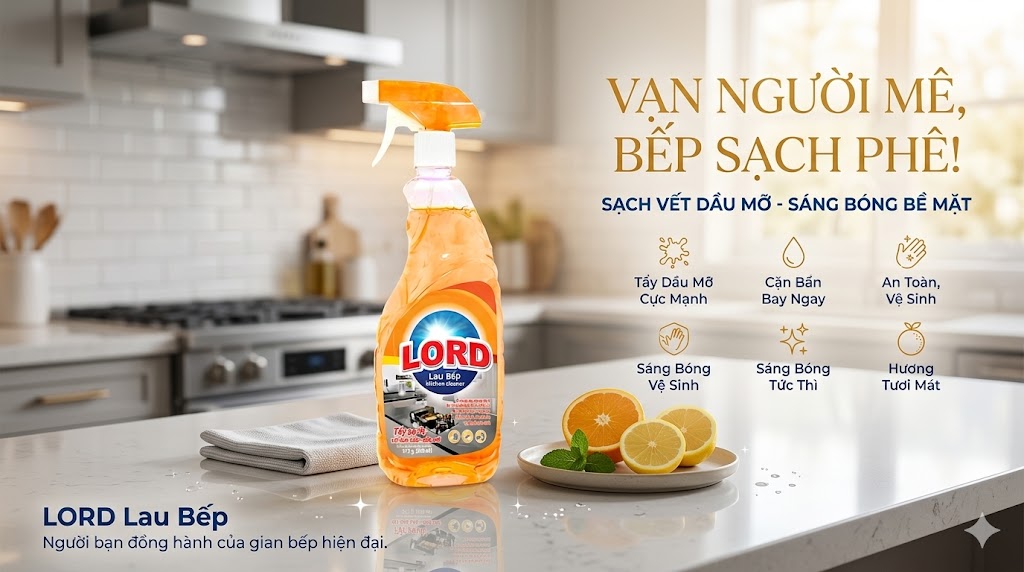 Nước Lau Bếp Lord Hương Chanh – Giải pháp làm sạch dầu mỡ, khử mùi hiệu quả cho gian bếp hiện đại  