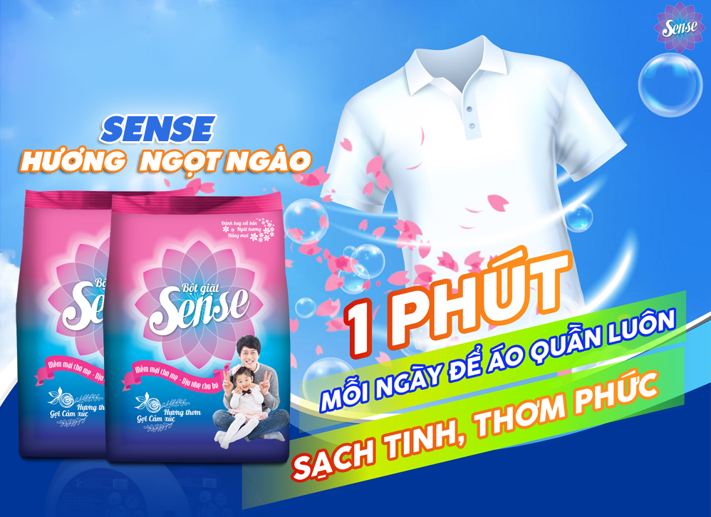 Áo quần trắng sạch, lưu giữ hương thơm bền lâu vì đã có bột giặt Sense