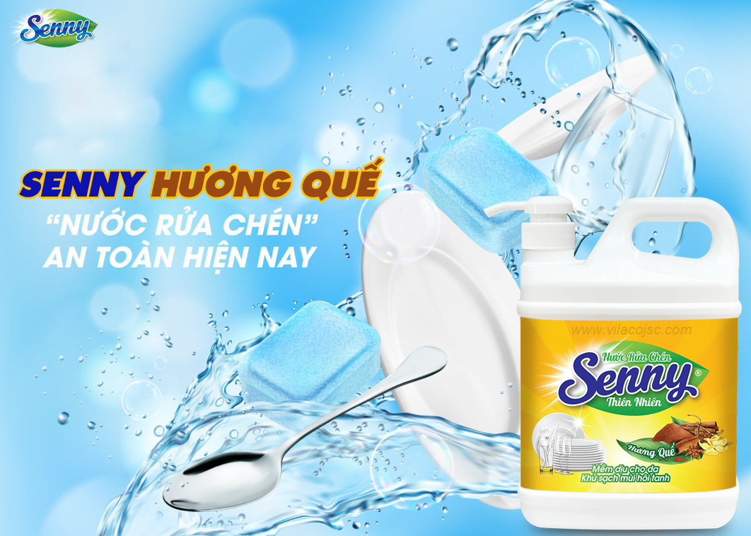 Nước rửa chén Senny hương quế làm sạch an toàn, dịu nhẹ da tay