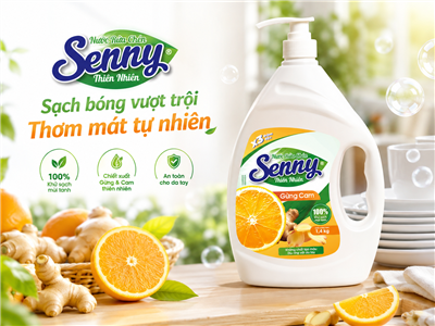Nước rửa chén Senny Gừng Cam: Bí quyết đánh bay dầu mỡ, bảo vệ da tay từ thiên nhiên