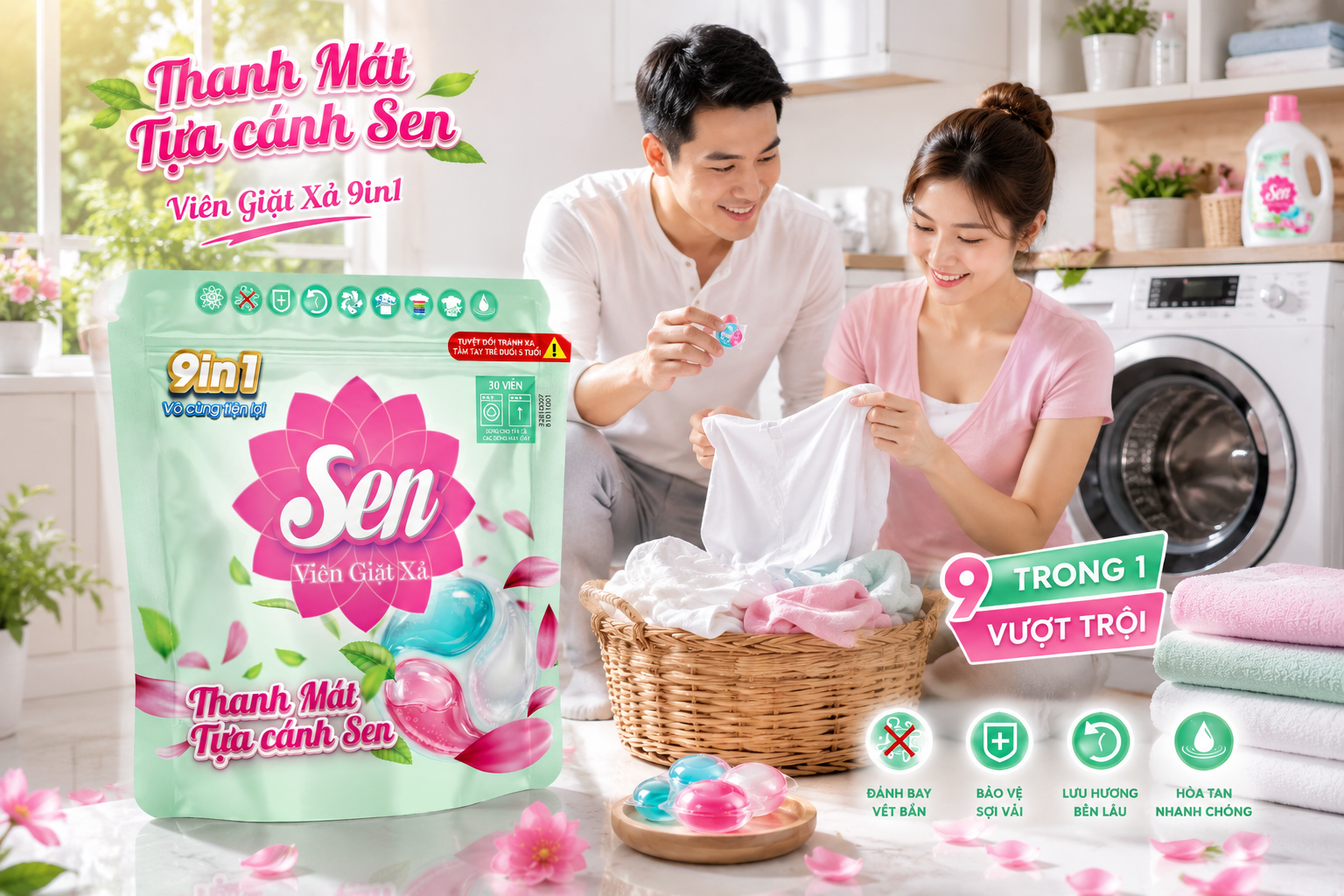 Viên Giặt Xả Sen