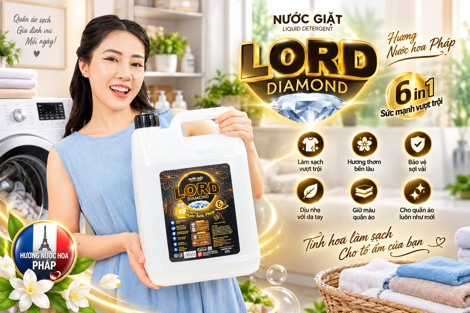 Nước Giặt LORD DIAMOND – Hương Nước Hoa Pháp, Sạch Sâu, Thơm Lâu Cho Quần Áo