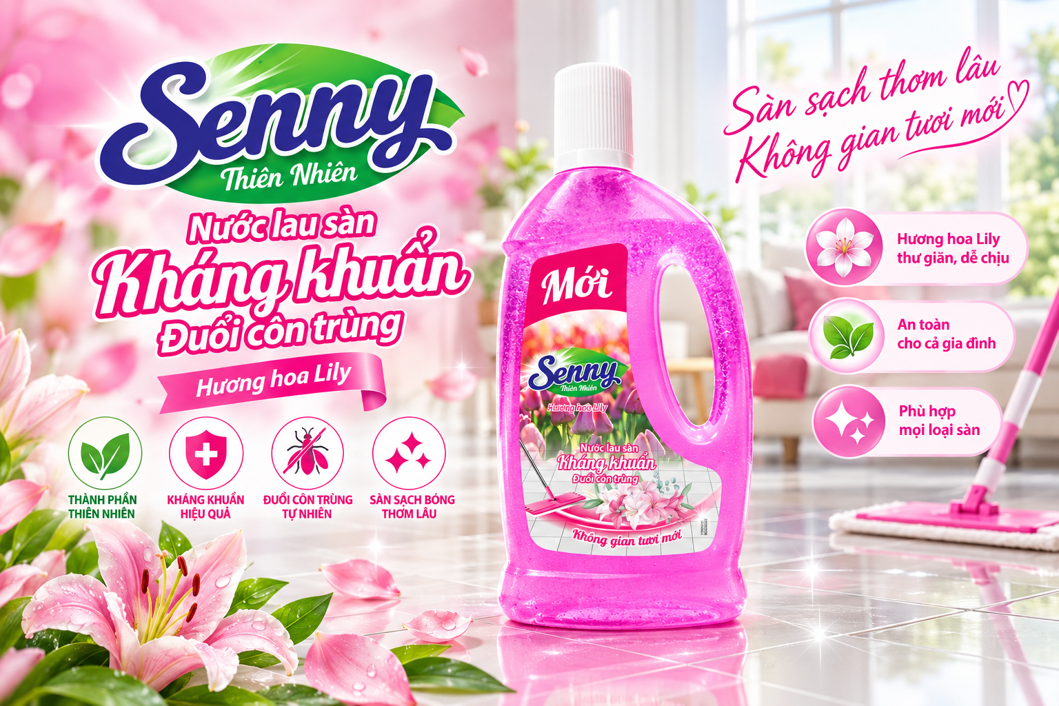 Nước Lau Sàn Senny Thiên Nhiên Hương Hoa Lily – Sạch Thơm Lâu