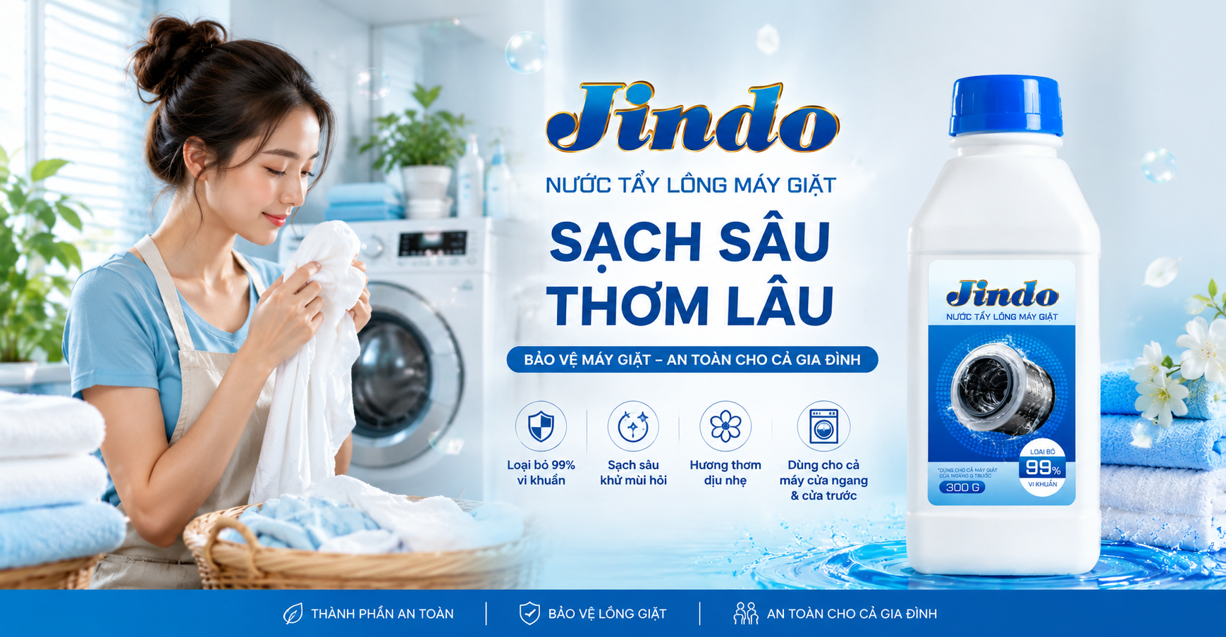 Nước tẩy lồng máy giặt Jindo – Sạch sâu, thơm lâu, lựa chọn tiện lợi cho gia đình hiện đại