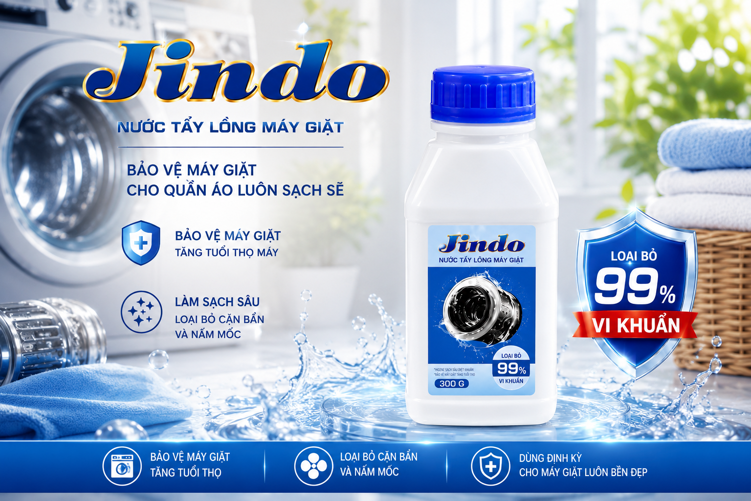 Jindo – Nước Tẩy Lồng Máy Giặt: Giải Pháp Làm Sạch Sâu, Loại Bỏ Cặn Bẩn Và Vi Khuẩn
