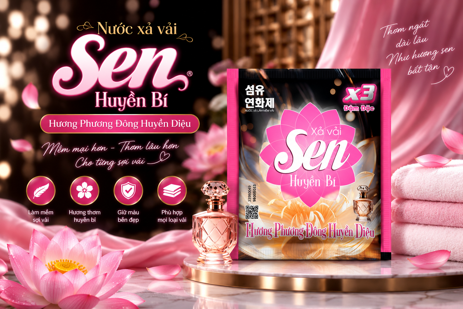 Nước Xả Làm Mềm Vải Sen Huyền Bí Hương Nước Hoa – Bí Quyết Cho Quần Áo Mềm Mại, Thơm Lâu Cả Ngày