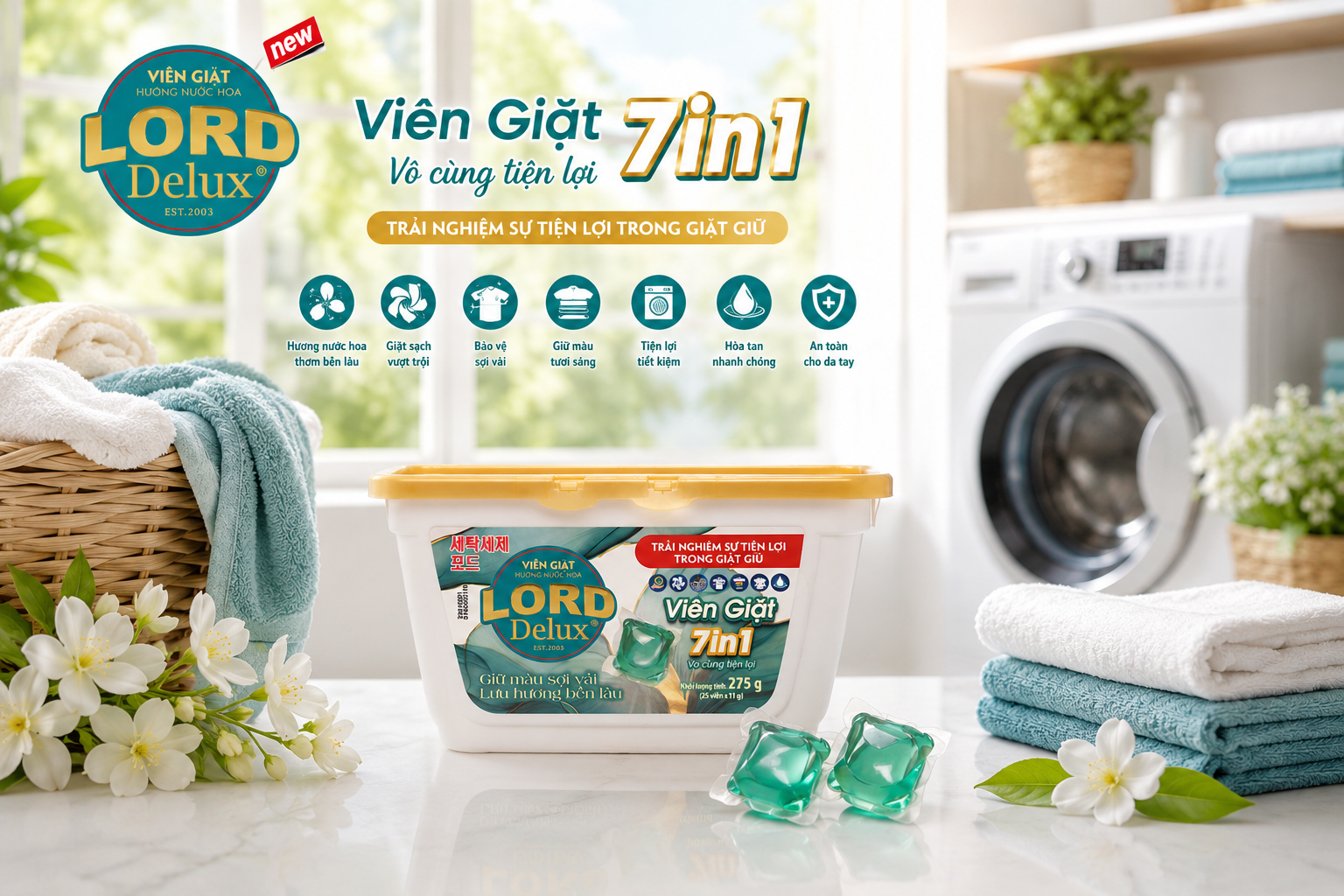 Viên Giặt Lord Delux Hương Nước Hoa – Giặt Sạch, Giữ Màu, Lưu Hương Bền Lâu